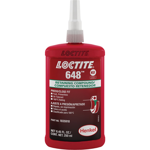 Loctite&reg; 648 Retaining Compound, 250 ml, Bottle, Green NRZ Safety Inc.
