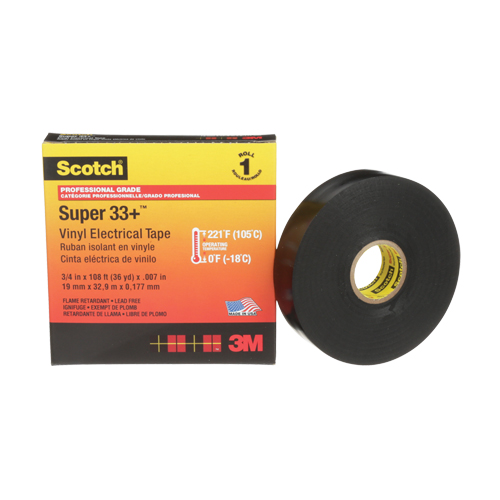 Scotch&reg; Super 33+ Vinyl Electrical Tape, 19 mm (3/4") x 33 m (108'), Black, 7 mils NRZ Safety Inc.