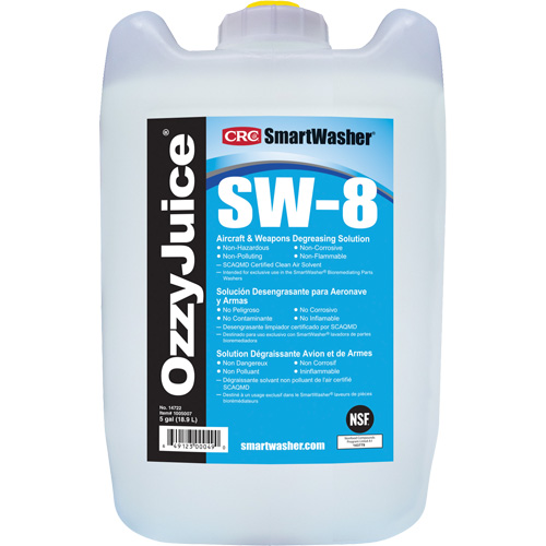 Solution de d&eacute;graissage pour avions et armes SW-8 SmartWasher Ozzyjuice, Cruche NRZ Safety Inc.
