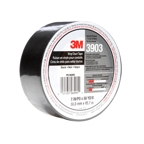 3903 Vinyl Duct Tape, 1245 mm (49") W x 46 m (151') L, 6.5 mils, Black NRZ Safety Inc.