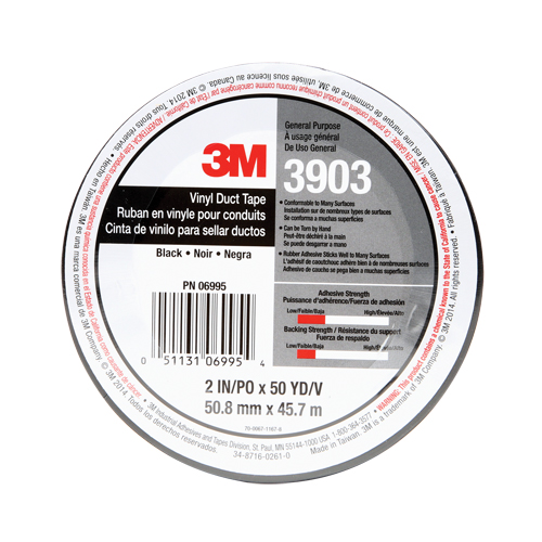 3903 Vinyl Duct Tape, 1245 mm (49") W x 46 m (151') L, 6.5 mils, Black NRZ Safety Inc.