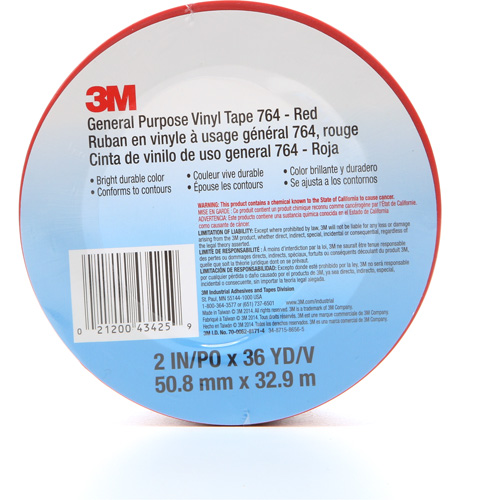 764 General-Purpose Vinyl Tape, 50.8 mm (2") W x 32.9 m (108') L, 5 mils, Red NRZ Safety Inc.
