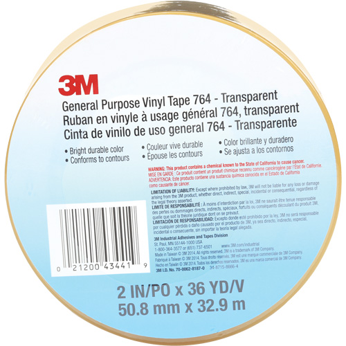 764 General-Purpose Vinyl Tape, 50.8 mm (2") W x 32.9 m (108') L, 5 mils, Clear NRZ Safety Inc.