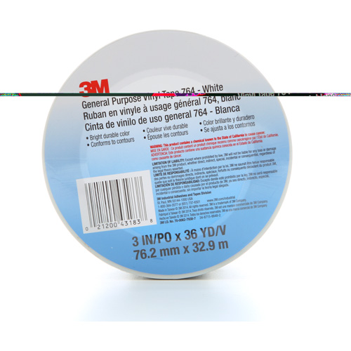 Ruban en vinyle pour travaux g&eacute;n&eacute;raux 764, 76 mm (3") la x 32,9 m (108') lo, 5 mils, Blanc NRZ Safety Inc.