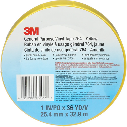 Ruban en vinyle pour travaux g&eacute;n&eacute;raux 764, 25,4 mm (1") la x 32,9 m (108') lo, 5 mils, Jaune NRZ Safety Inc.