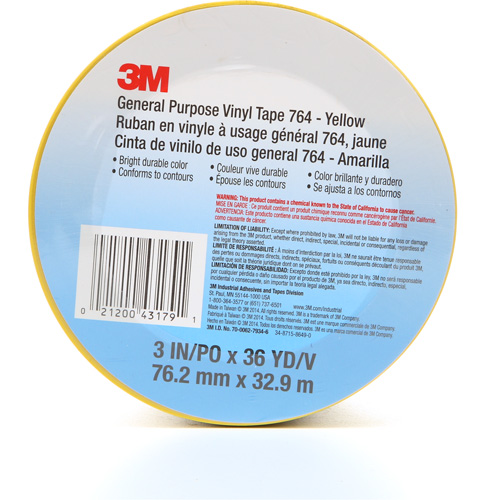 Ruban en vinyle pour travaux g&eacute;n&eacute;raux 764, 76 mm (3") la x 32,9 m (108') lo, 5 mils, Jaune NRZ Safety Inc.