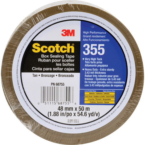 Ruban pour sceller les boîtes Scotch 355, Adh&eacute;sif Thermofusible, 3,15 mils, 48 mm (2") x 50 m (164') NRZ Safety Inc.