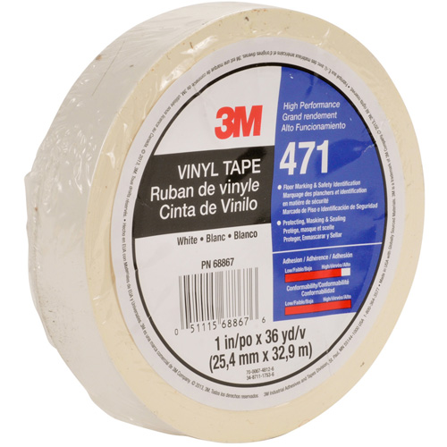 471 Vinyl Tape, 12 mm (1/2") W x 32.9 m (108') L, 5.3 mils, White NRZ Safety Inc.
