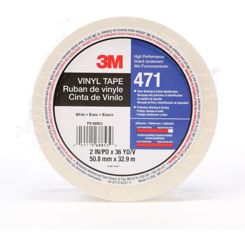 471 Vinyl Tape, 50.8 mm (2") W x 32.9 m (108') L, 5.2 mils, White NRZ Safety Inc.