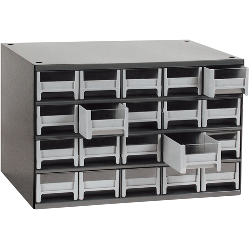 Casiers modulaires pour pi&egrave;ces, Acier, 20 tiroirs, 17" x 10-9/16" x 2-1/16", Gris NRZ Safety Inc.