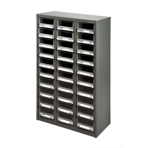 KPC-200 Parts Cabinet, Galvanized Steel, 30 Drawers, 21-3/10" x 10-2/5" x 36-9/10", Grey NRZ Safety Inc.