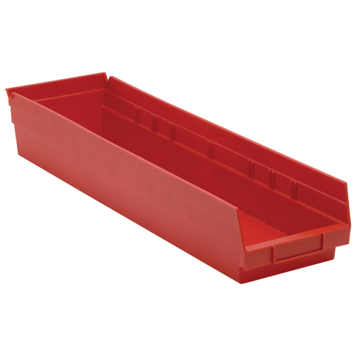 Shelf Bins, 6-5/8" W x 4" H x 23-5/8" D, Red, 50 lbs. Capacity NRZ Safety Inc.