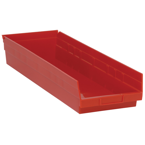 Bacs de rangement pour tablettes, 8-3/8" la x 4" H x 23-5/8" p, Rouge, Capacit&eacute; 50 lb NRZ Safety Inc.