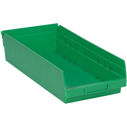 Shelf Bins, 8-1/8" W x 4" H x 17-7/8" D, Green, 40 lbs. Capacity NRZ Safety Inc.