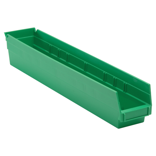 Economy Shelf Bin, 4-1/8" W x 4" H x 23-5/8" D, Green NRZ Safety Inc.