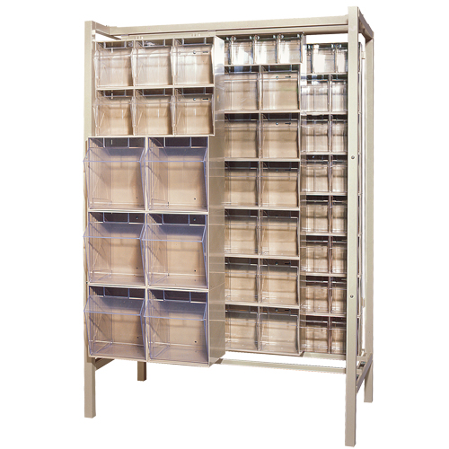 Syst&egrave;me de stockage &agrave; glissi&egrave;re &agrave; bacs basculants autonome, 51-1/4" la x 26" p x 77" h, 101 tiroirs NRZ Safety Inc.