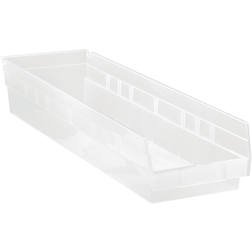 Bacs de rangement pour tablettes, 6-5/8" la x 4" H x 23-5/8" p, Transparent, Capacit&eacute; 50 lb NRZ Safety Inc.