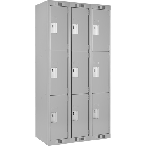 Clean Line Lockers, 3 -tier, Bank of 3, 36" x 18" x 72", Steel, Grey, Rivet (Assembled) NRZ Safety Inc.