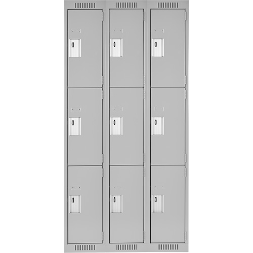 Clean Line Lockers, 3 -tier, Bank of 3, 36" x 18" x 72", Steel, Grey, Rivet (Assembled) NRZ Safety Inc.