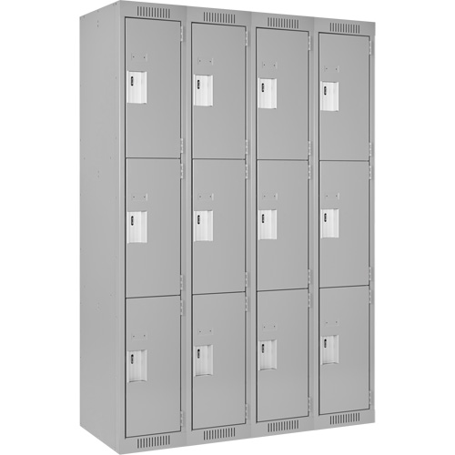 Clean Line Lockers, 3 -tier, Bank of 4, 48" x 18" x 72", Steel, Grey, Rivet (Assembled) NRZ Safety Inc.