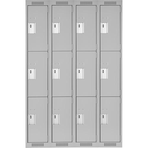 Clean Line Lockers, 3 -tier, Bank of 4, 48" x 18" x 72", Steel, Grey, Rivet (Assembled) NRZ Safety Inc.