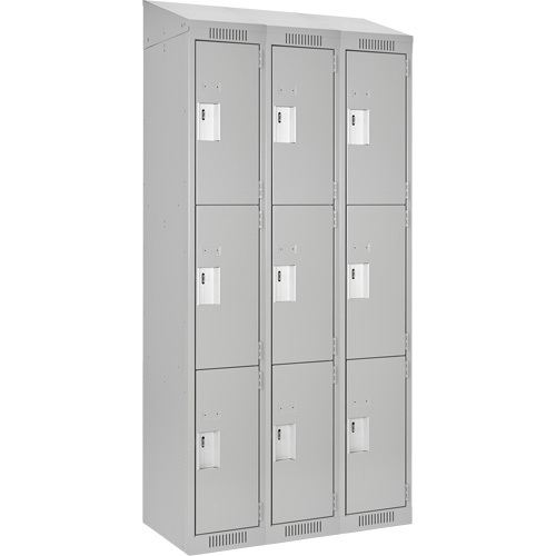 Clean Line Lockers, 3 -tier, Bank of 3, 36" x 18" x 78", Steel, Grey, Rivet (Assembled) NRZ Safety Inc.