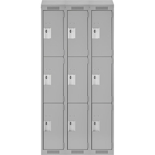 Clean Line Lockers, 3 -tier, Bank of 3, 36" x 18" x 78", Steel, Grey, Rivet (Assembled) NRZ Safety Inc.