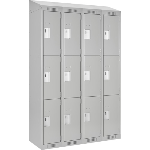 Clean Line Lockers, 3 -tier, Bank of 4, 48" x 18" x 78", Steel, Grey, Rivet (Assembled) NRZ Safety Inc.