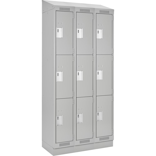 Clean Line Lockers, 3 -tier, Bank of 3, 36" x 18" x 82", Steel, Grey, Rivet (Assembled) NRZ Safety Inc.