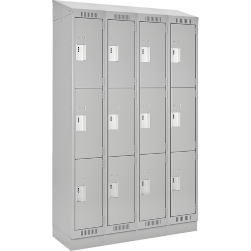Clean Line Lockers, 3 -tier, Bank of 4, 48" x 18" x 82", Steel, Grey, Rivet (Assembled) NRZ Safety Inc.