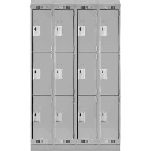 Clean Line Lockers, 3 -tier, Bank of 4, 48" x 18" x 82", Steel, Grey, Rivet (Assembled) NRZ Safety Inc.