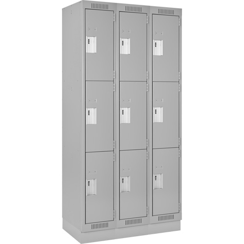 Clean Line Lockers, 3 -tier, Bank of 3, 36" x 18" x 76", Steel, Grey, Rivet (Assembled) NRZ Safety Inc.