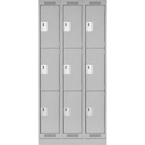Clean Line Lockers, 3 -tier, Bank of 3, 36" x 18" x 76", Steel, Grey, Rivet (Assembled) NRZ Safety Inc.