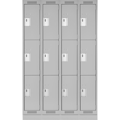 Clean Line Lockers, 3 -tier, Bank of 4, 48" x 18" x 76", Steel, Grey, Rivet (Assembled) NRZ Safety Inc.