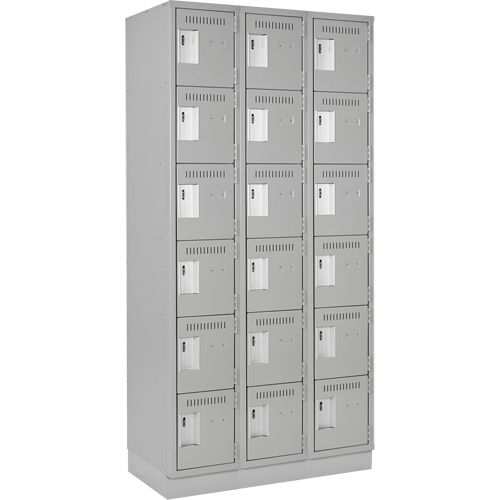 Clean Line Lockerette, 6 -tier, Bank of 3, 36" x 18" x 76", Steel, Grey, Rivet (Assembled) NRZ Safety Inc.
