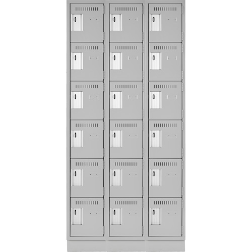 Clean Line Lockerette, 6 -tier, Bank of 3, 36" x 18" x 76", Steel, Grey, Rivet (Assembled) NRZ Safety Inc.