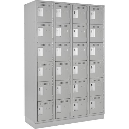 Clean Line Lockerette, 6 -tier, Bank of 4, 48" x 18" x 76", Steel, Grey, Rivet (Assembled) NRZ Safety Inc.
