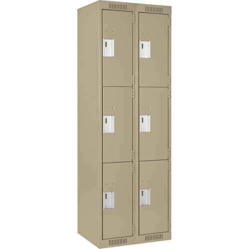 Clean Line Lockers, 3 -tier, Bank of 2, 24" x 18" x 72", Steel, Beige, Rivet (Assembled) NRZ Safety Inc.
