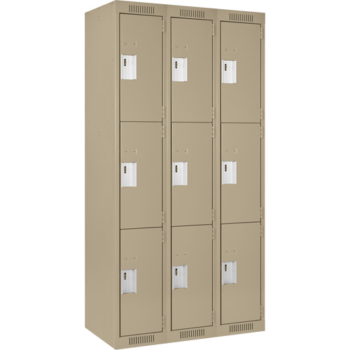 Clean Line Lockers, 3 -tier, Bank of 3, 36" x 18" x 72", Steel, Beige, Rivet (Assembled) NRZ Safety Inc.