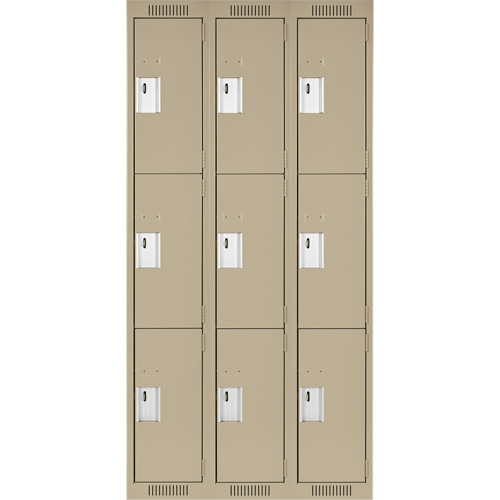 Clean Line Lockers, 3 -tier, Bank of 3, 36" x 18" x 72", Steel, Beige, Rivet (Assembled) NRZ Safety Inc.