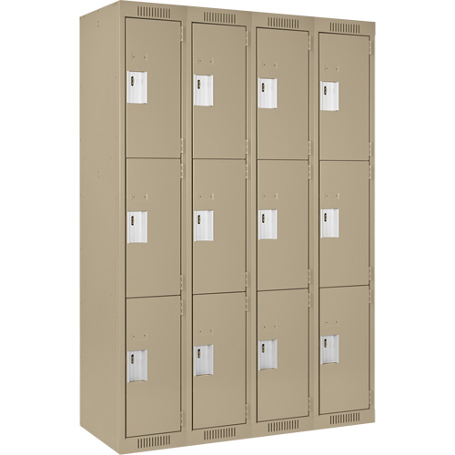 Clean Line Lockers, 3 -tier, Bank of 4, 48" x 18" x 72", Steel, Beige, Rivet (Assembled) NRZ Safety Inc.