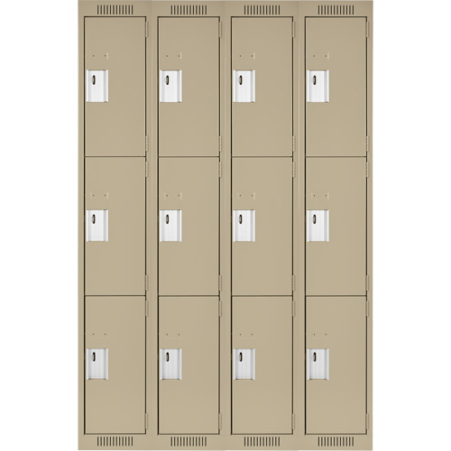 Clean Line Lockers, 3 -tier, Bank of 4, 48" x 18" x 72", Steel, Beige, Rivet (Assembled) NRZ Safety Inc.