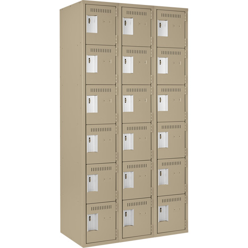 Clean Line Lockerette, 6 -tier, Bank of 3, 36" x 18" x 72", Steel, Beige, Rivet (Assembled) NRZ Safety Inc.