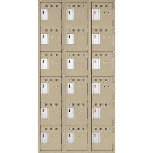 Clean Line Lockerette, 6 -tier, Bank of 3, 36" x 18" x 72", Steel, Beige, Rivet (Assembled) NRZ Safety Inc.