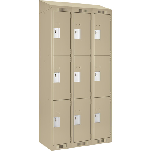 Clean Line Lockers, 3 -tier, Bank of 3, 36" x 18" x 78", Steel, Beige, Rivet (Assembled) NRZ Safety Inc.