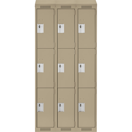 Clean Line Lockers, 3 -tier, Bank of 3, 36" x 18" x 78", Steel, Beige, Rivet (Assembled) NRZ Safety Inc.