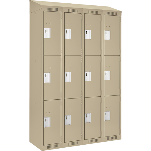 Clean Line Lockers, 3 -tier, Bank of 4, 48" x 18" x 78", Steel, Beige, Rivet (Assembled) NRZ Safety Inc.