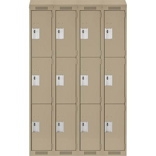 Clean Line Lockers, 3 -tier, Bank of 4, 48" x 18" x 78", Steel, Beige, Rivet (Assembled) NRZ Safety Inc.