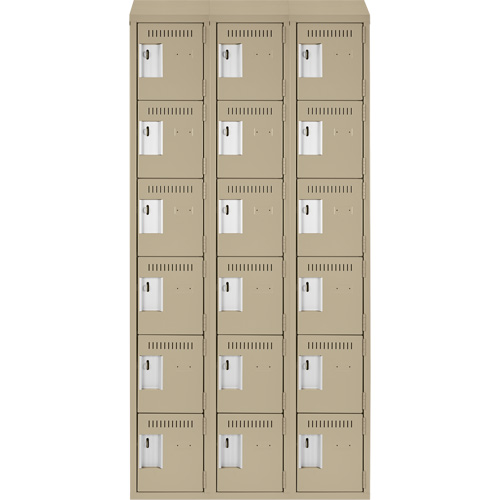 Clean Line Lockerette, 6 -tier, Bank of 3, 36" x 18" x 78", Steel, Beige, Rivet (Assembled) NRZ Safety Inc.