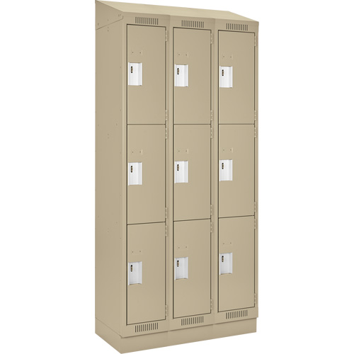 Clean Line Lockers, 3 -tier, Bank of 3, 36" x 18" x 82", Steel, Beige, Rivet (Assembled) NRZ Safety Inc.